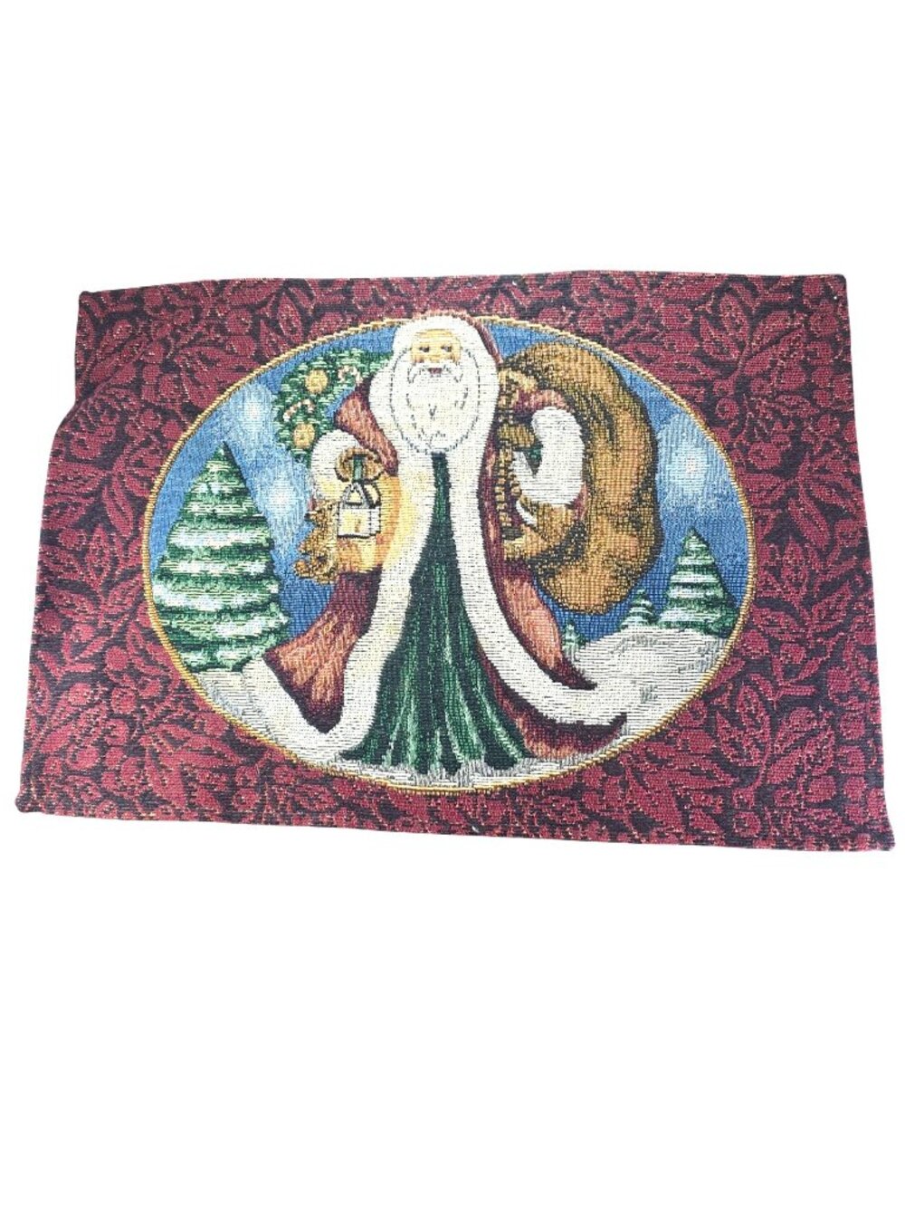 Set Of 6 Woven Santa Placemats Holiday Christmas Old World Tapestry Table Linens